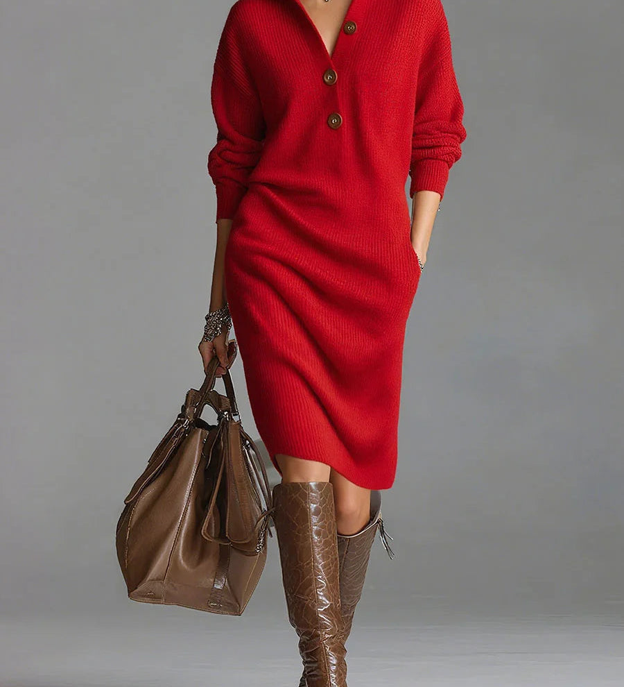 Britt - Elegantna midi haljina s rebrastim uzorkom