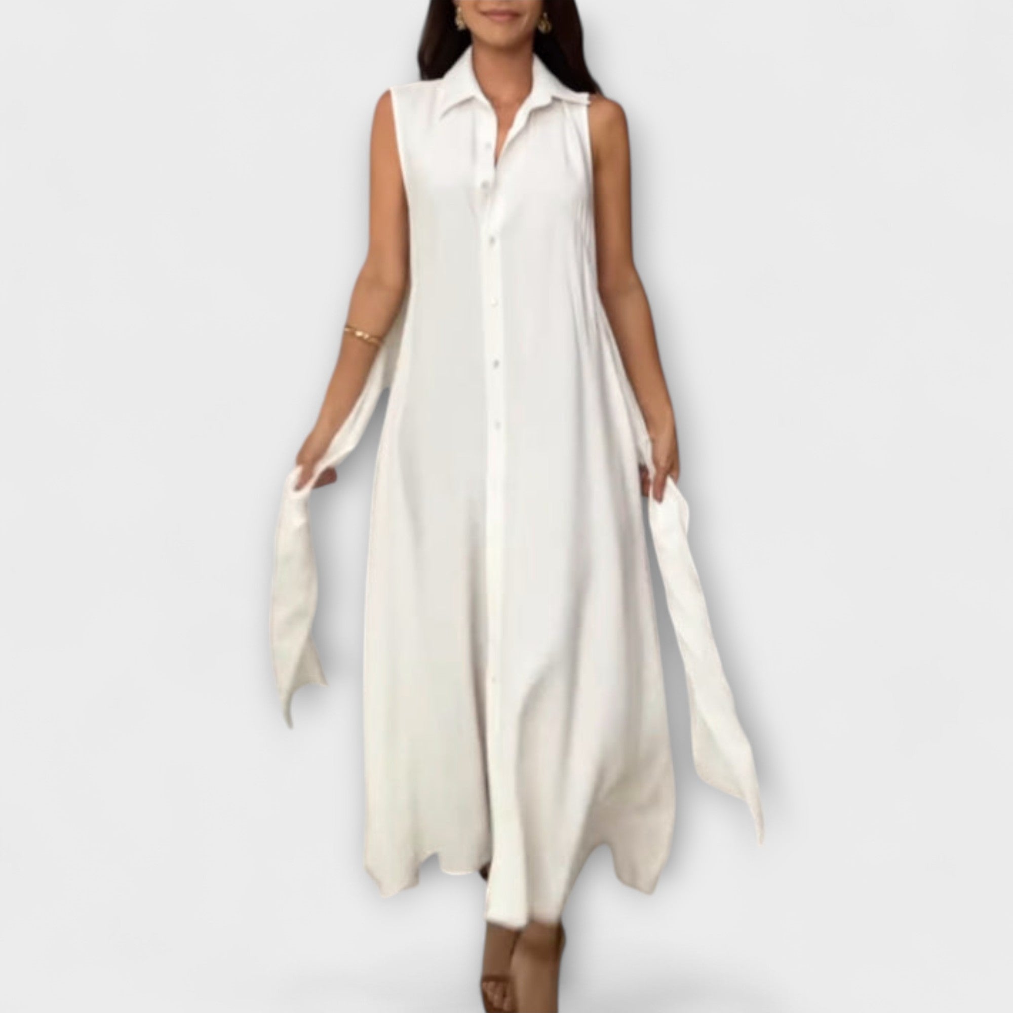 Mira ™ ｜Zadivljujuća midi haljina s jednim redom kopči i vezicom