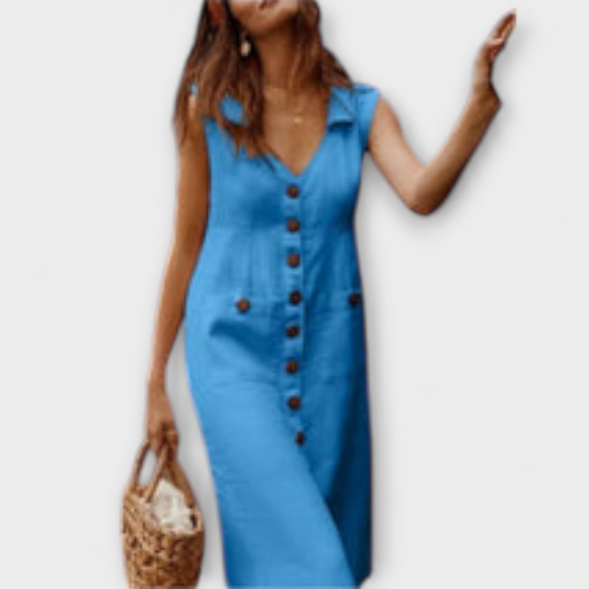 Nora ™ ｜Haljina A-kroja od pamuka i lana s preklopljenim ovratnikom