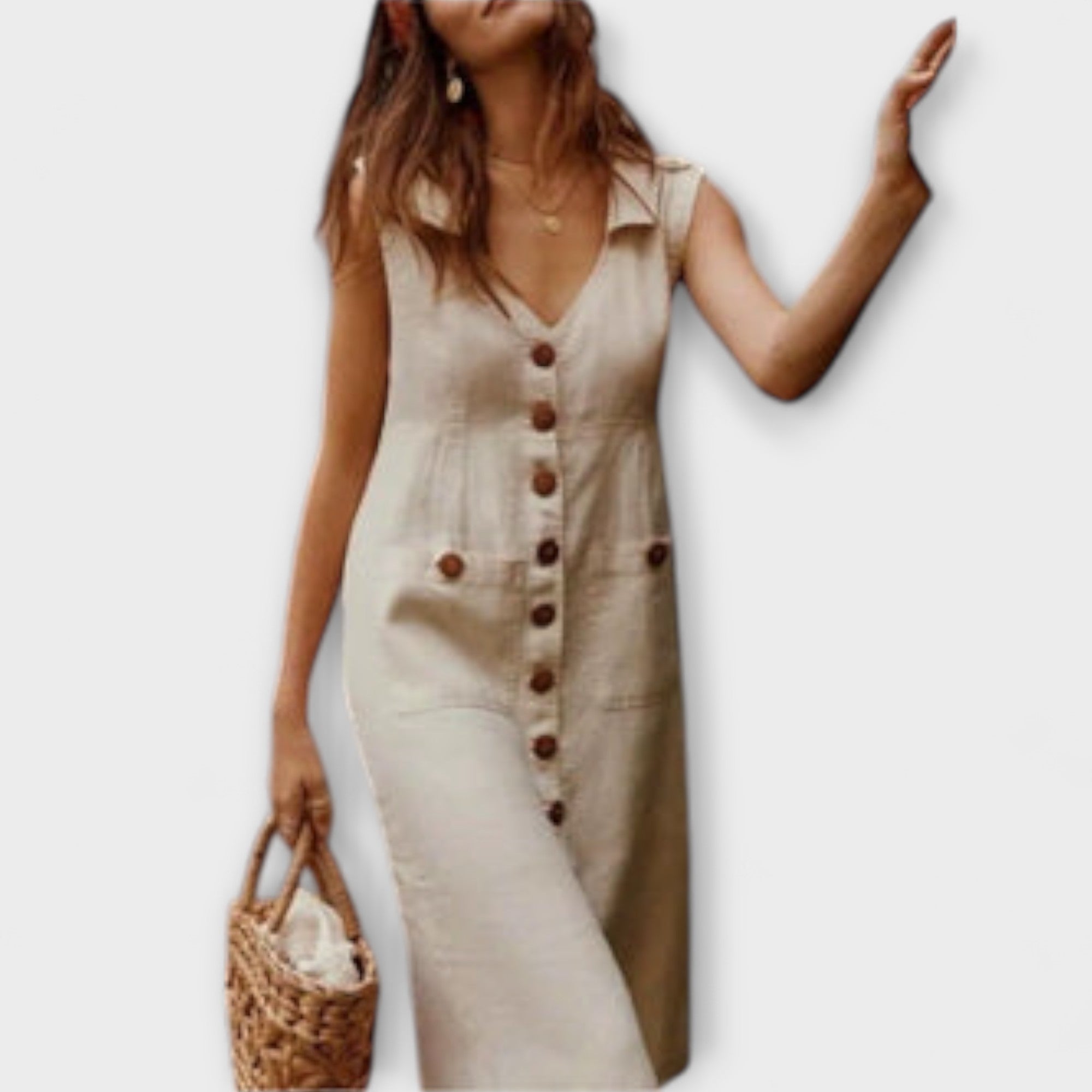 Nora ™ ｜Haljina A-kroja od pamuka i lana s preklopljenim ovratnikom