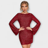 Michaela ™ ｜Haljina bez leđa sa šljokicama i dugim rukavima