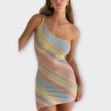 Kira ™ ｜ Modni pleteni mini haljinasti kombinezon s jednim ramenom