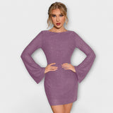 Michaela ™ ｜Haljina bez leđa sa šljokicama i dugim rukavima