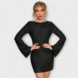 Michaela ™ ｜Haljina bez leđa sa šljokicama i dugim rukavima