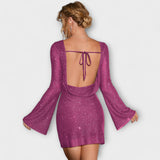 Michaela ™ ｜Haljina bez leđa sa šljokicama i dugim rukavima